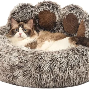 Plush Faux Fur Donut Pet Bed for Dogs & Cats,