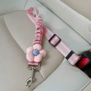 1pc Cute Pink Dog Car Safety Leash, Floral Pattern -
