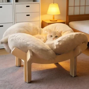 With Soft Cushion Three-Color Wooden High Leg Cat Bed