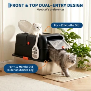 Dog Proof Litter Box Large Stainless Steel Cat Litter Box with Lid, XL