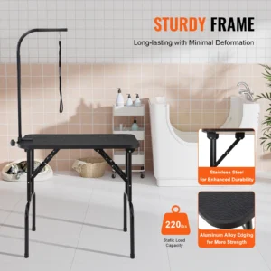 SucceBuy Pet Grooming Table Two Arms with Clamp Dog Station Foldable Pets Stand for Medium Small Dogs with Grooming Loop