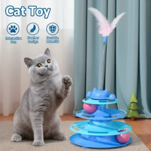 Pattern Feather Cat Toy, Three-layer Rotating Tower with Ball
