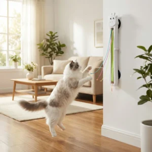 Automatic Interactive Cat Toy, Wall Mounted Cat Teaser Wand with Moving Rope