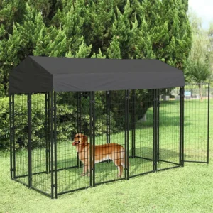 Large Dog Kennel Dog Welded Wire Pet Playpen with UV Protection Waterproof Cover Metal and Roof Outdoor Heavy Duty