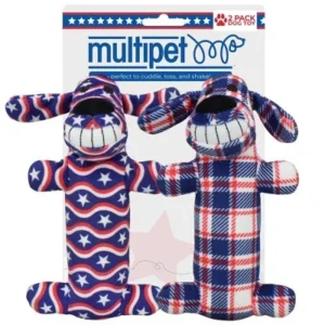 Interactive Dog Toy Loofa Americana Stars Stripes and Plaid Plush 2 Pack 2.3X6.5X6"
