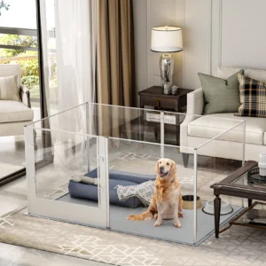 Large Acrylic Dog Playpen Fence, 6 Panels, Heavy Duty Pet Kennel