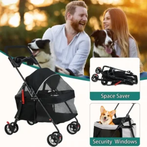 Pet Dog Cat Stroller, Outdoor Travel Pet Folding Stroller
