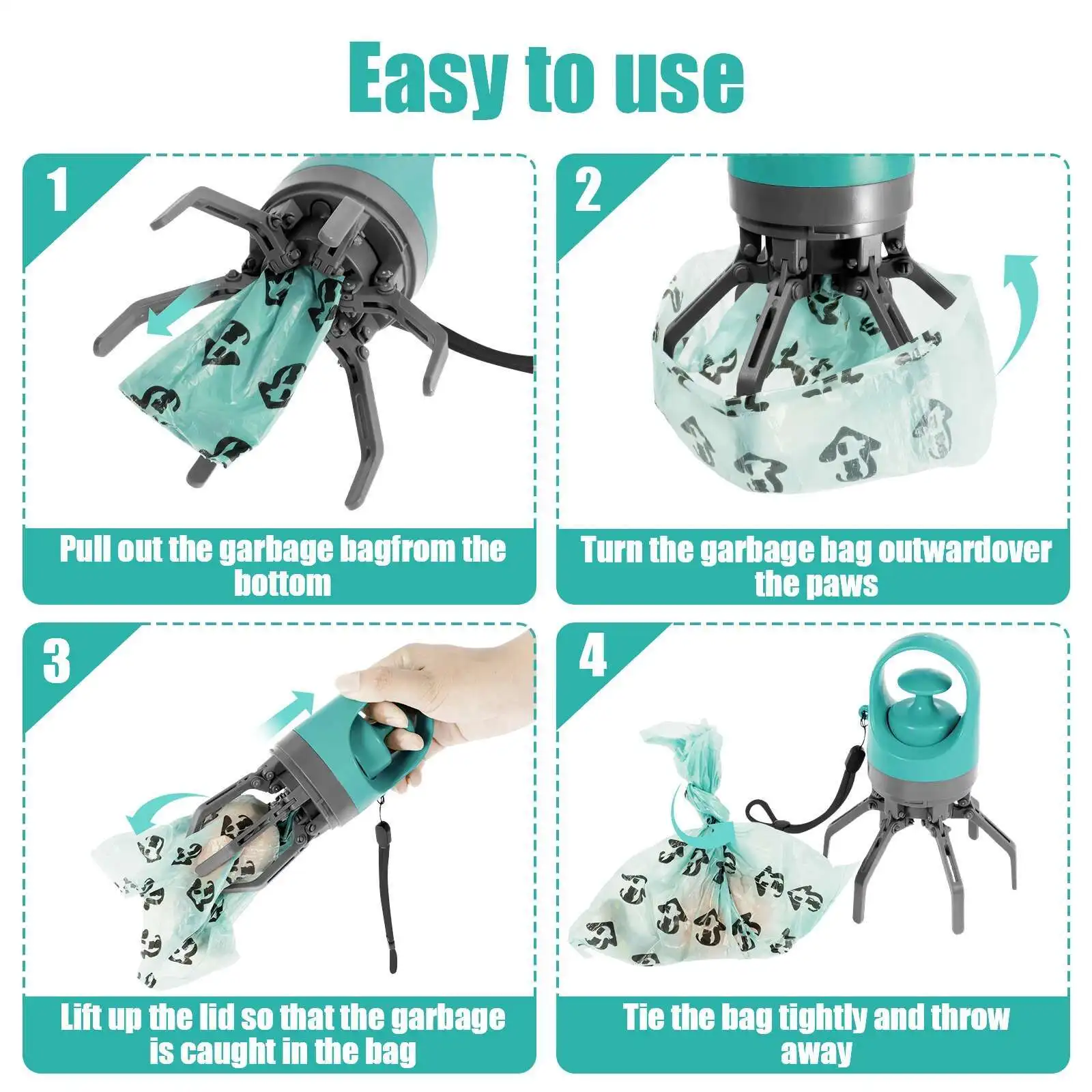 Portable Dog Pooper Scooper Outdoor Pet Waste Pick-up Cleaner Built-in Garbage Bag Handheld Pet Poop Grabber No Touch Design - Image 4