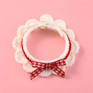 Cute Bow-knot Hand-knitted Saliva Towel Kitten Cat Puppy Adjustable Collar Pet Decorative - Thumbnail Image 5