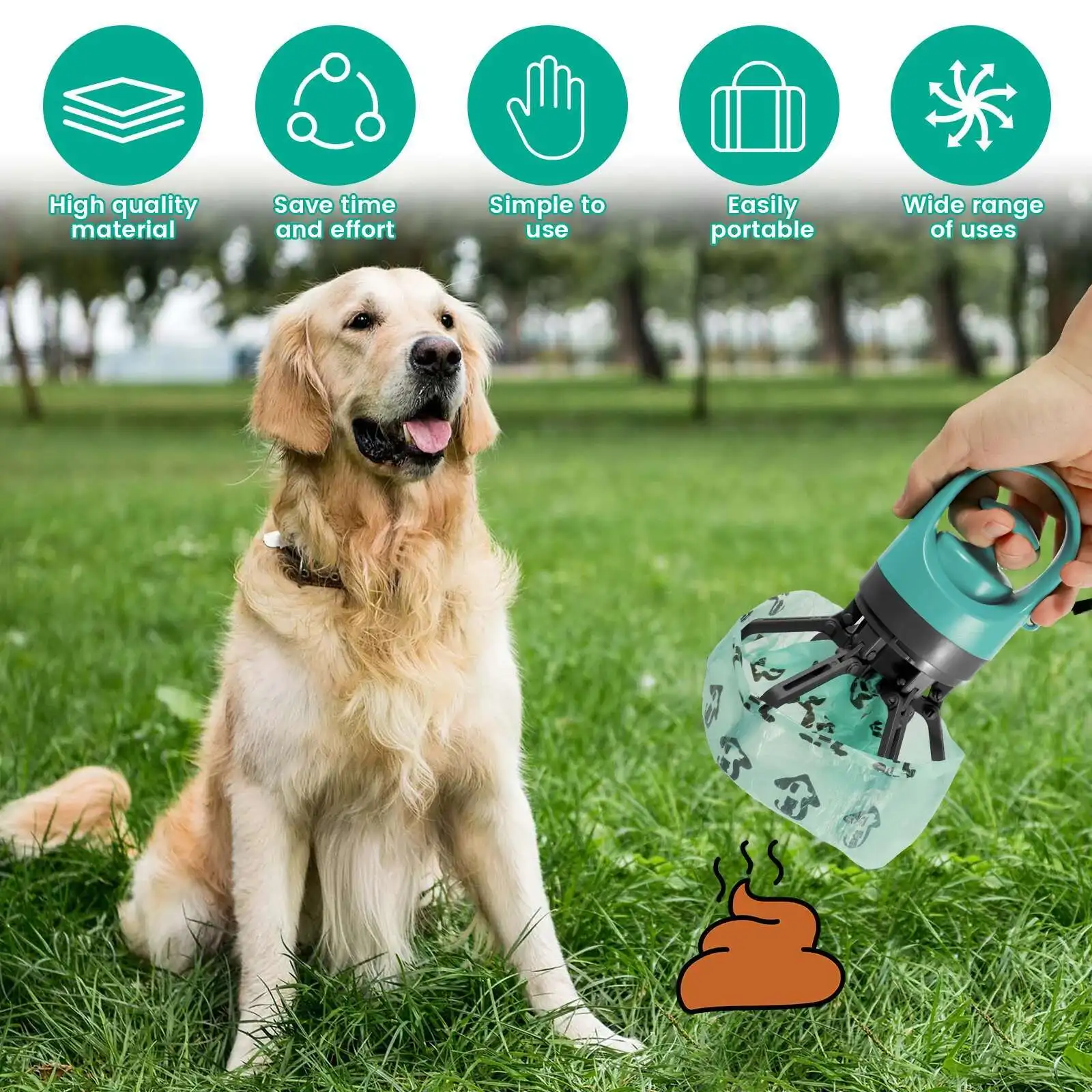 Portable Dog Pooper Scooper Outdoor Pet Waste Pick-up Cleaner Built-in Garbage Bag Handheld Pet Poop Grabber No Touch Design - Image 5