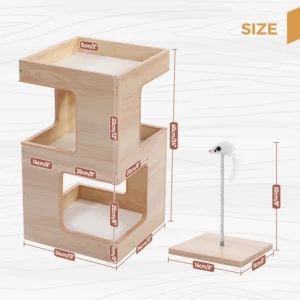 Wood Cat Condo House Bed with Removable Soft Mats Modern Cat Tree Tower with Scratching Pad Cat Scratcher Furniture Kitten Toys - Thumbnail Image 6