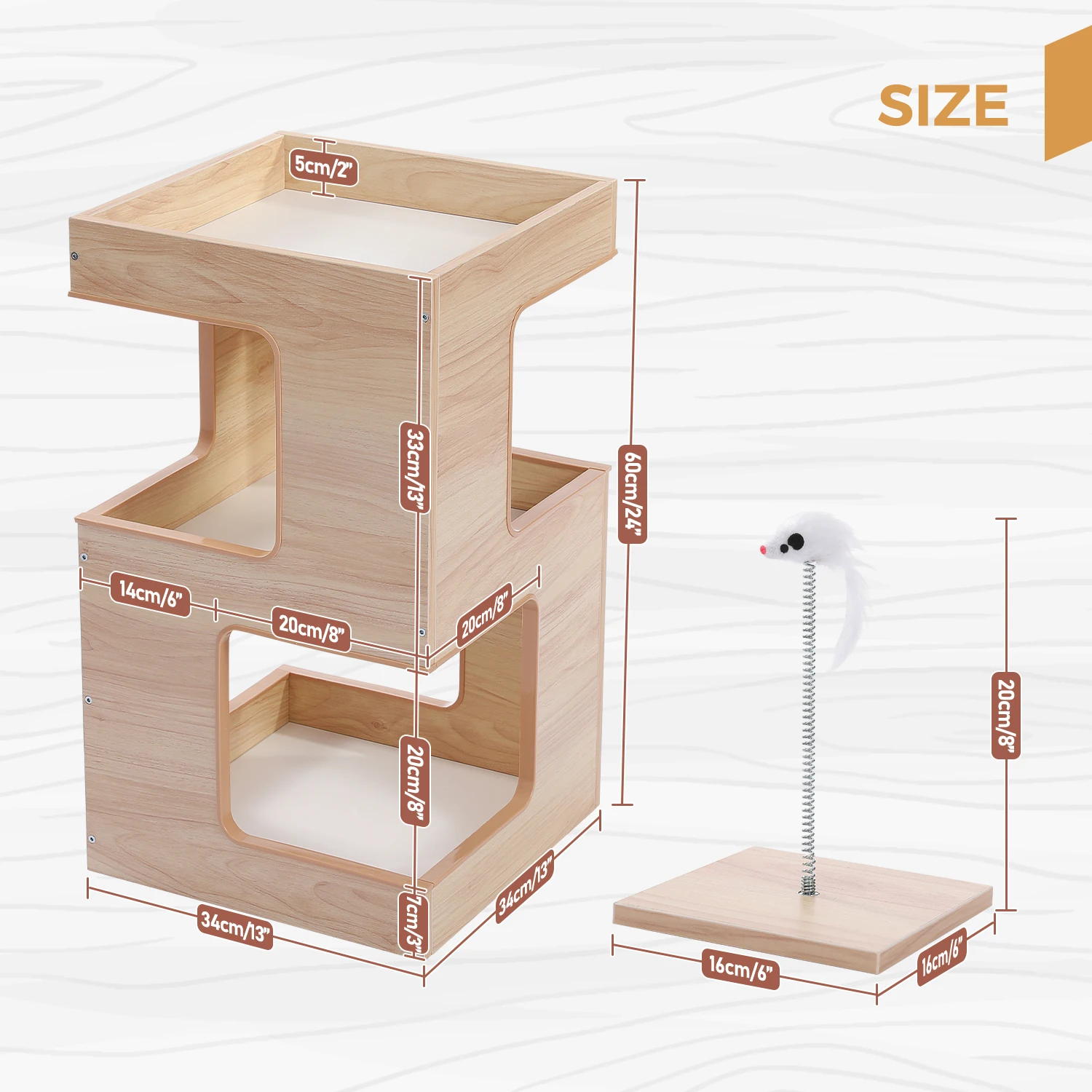 Wood Cat Condo House Bed with Removable Soft Mats Modern Cat Tree Tower with Scratching Pad Cat Scratcher Furniture Kitten Toys - Image 6