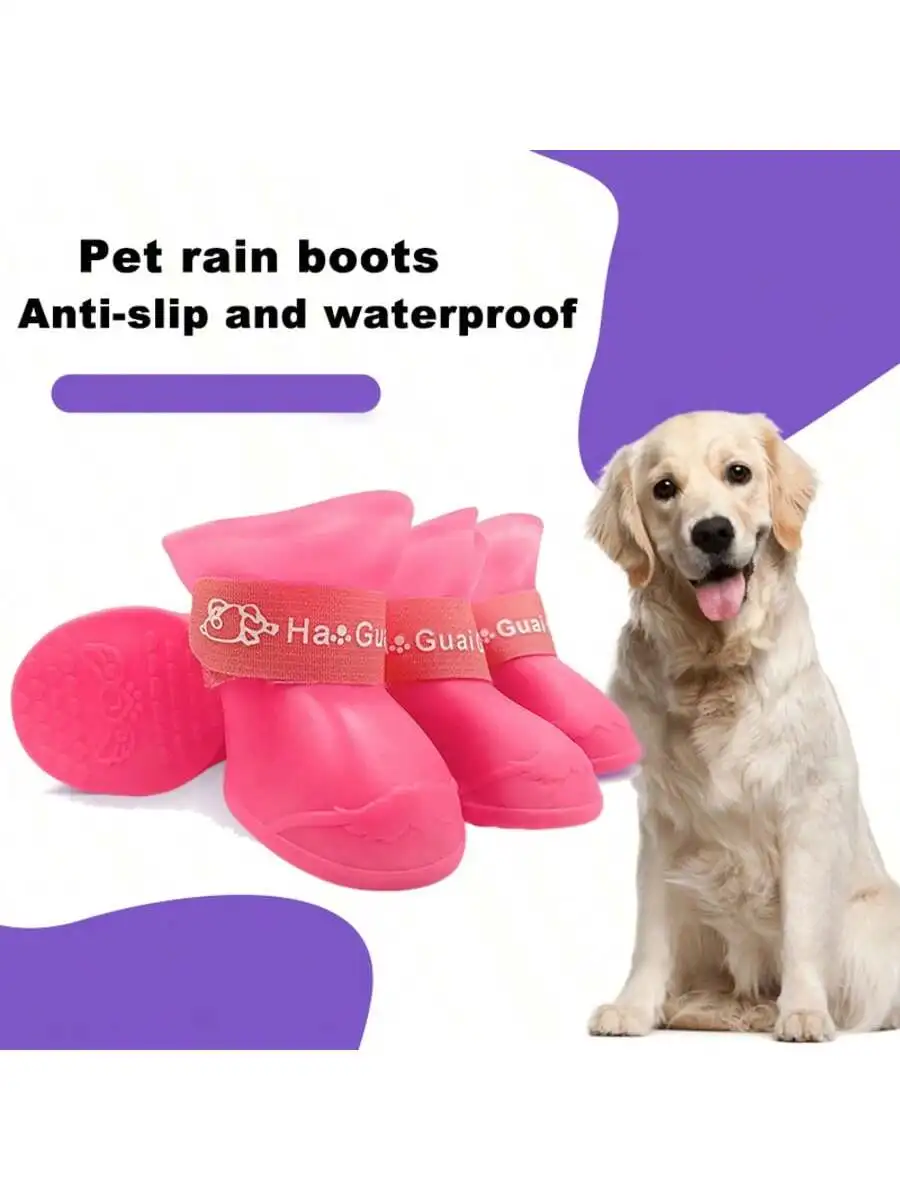 Waterproof Silicone Dog Shoes with Cartoon Pattern, Adjustable Straps, Non-Slip Puncture - Image 5