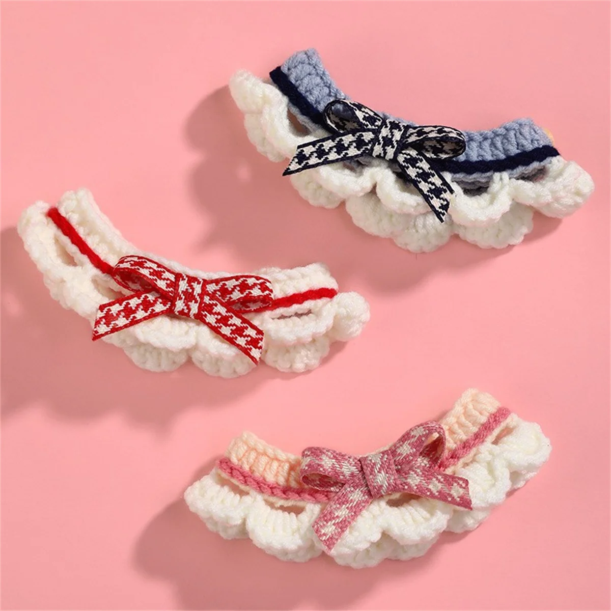 Cute Bow-knot Hand-knitted Saliva Towel Kitten Cat Puppy Adjustable Collar Pet Decorative - Image 2