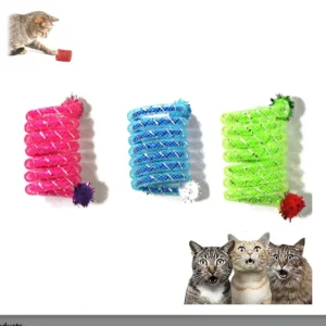 Cat Toys Colorful Spring Cats Stick Interactive Cat Toy Bite Resistant Elastic Wool Ball Spring Toy