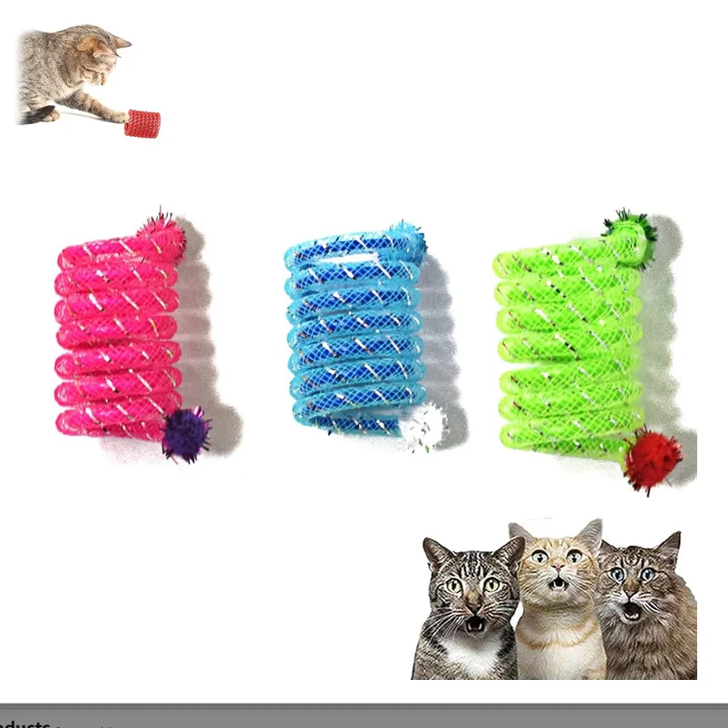 Cat Toys Colorful Spring Cats Stick Interactive Cat Toy Bite Resistant Elastic Wool Ball Spring Toy - Image 1