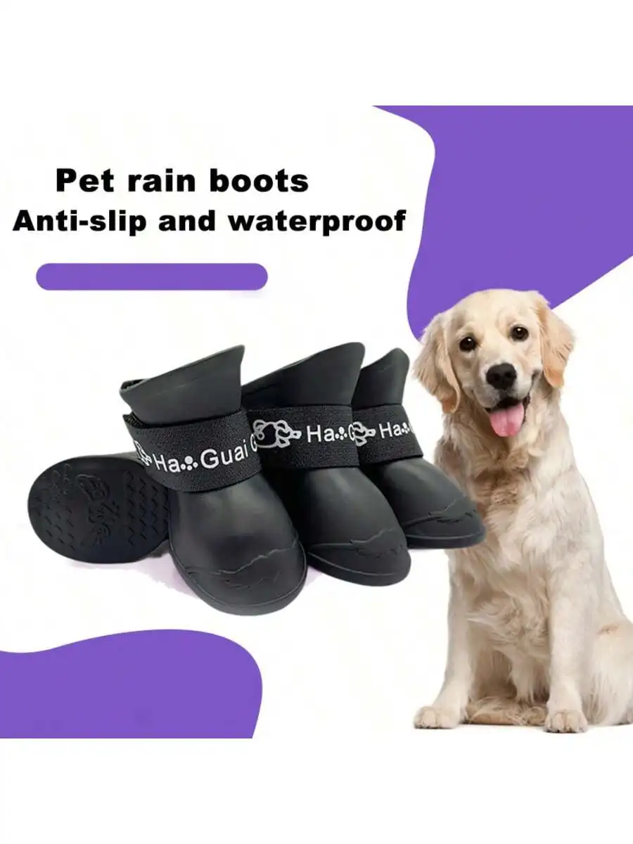 Waterproof Silicone Dog Shoes with Cartoon Pattern, Adjustable Straps, Non-Slip Puncture - Image 4