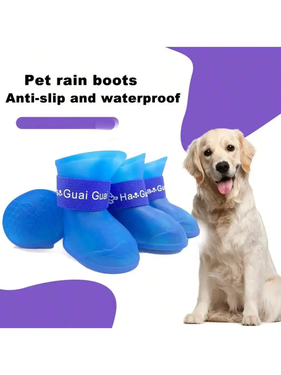 Waterproof Silicone Dog Shoes with Cartoon Pattern, Adjustable Straps, Non-Slip Puncture - Image 3