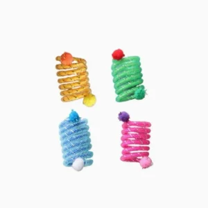 Cat Toys Colorful Spring Cats Stick Interactive Cat Toy Bite Resistant Elastic Wool Ball Spring Toy - Thumbnail Image 3