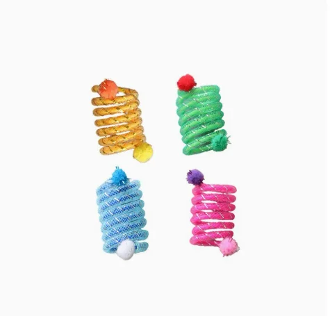 Cat Toys Colorful Spring Cats Stick Interactive Cat Toy Bite Resistant Elastic Wool Ball Spring Toy - Image 3