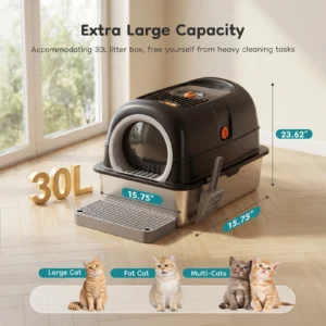 JHK 24IN Stainless Steel Cat Litter Box with Fully Enclosed 30L Large Cat Litter Box for Big Cats Cat Box Scoop and Mat Included - Thumbnail Image 5
