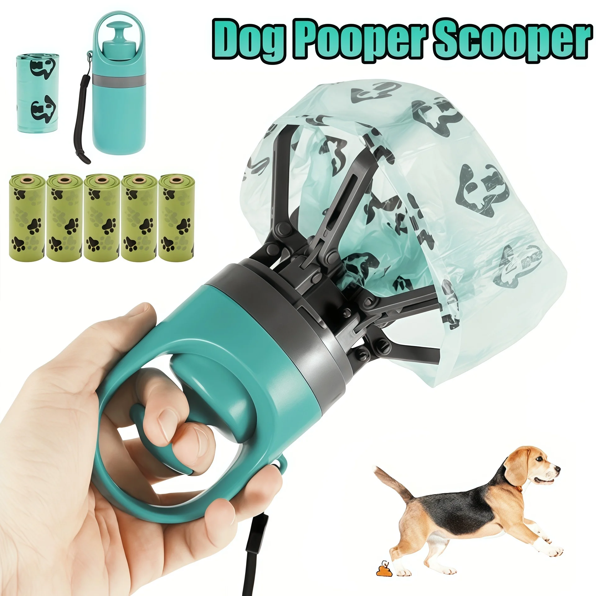 Portable Dog Pooper Scooper Outdoor Pet Waste Pick-up Cleaner Built-in Garbage Bag Handheld Pet Poop Grabber No Touch Design - Image 1