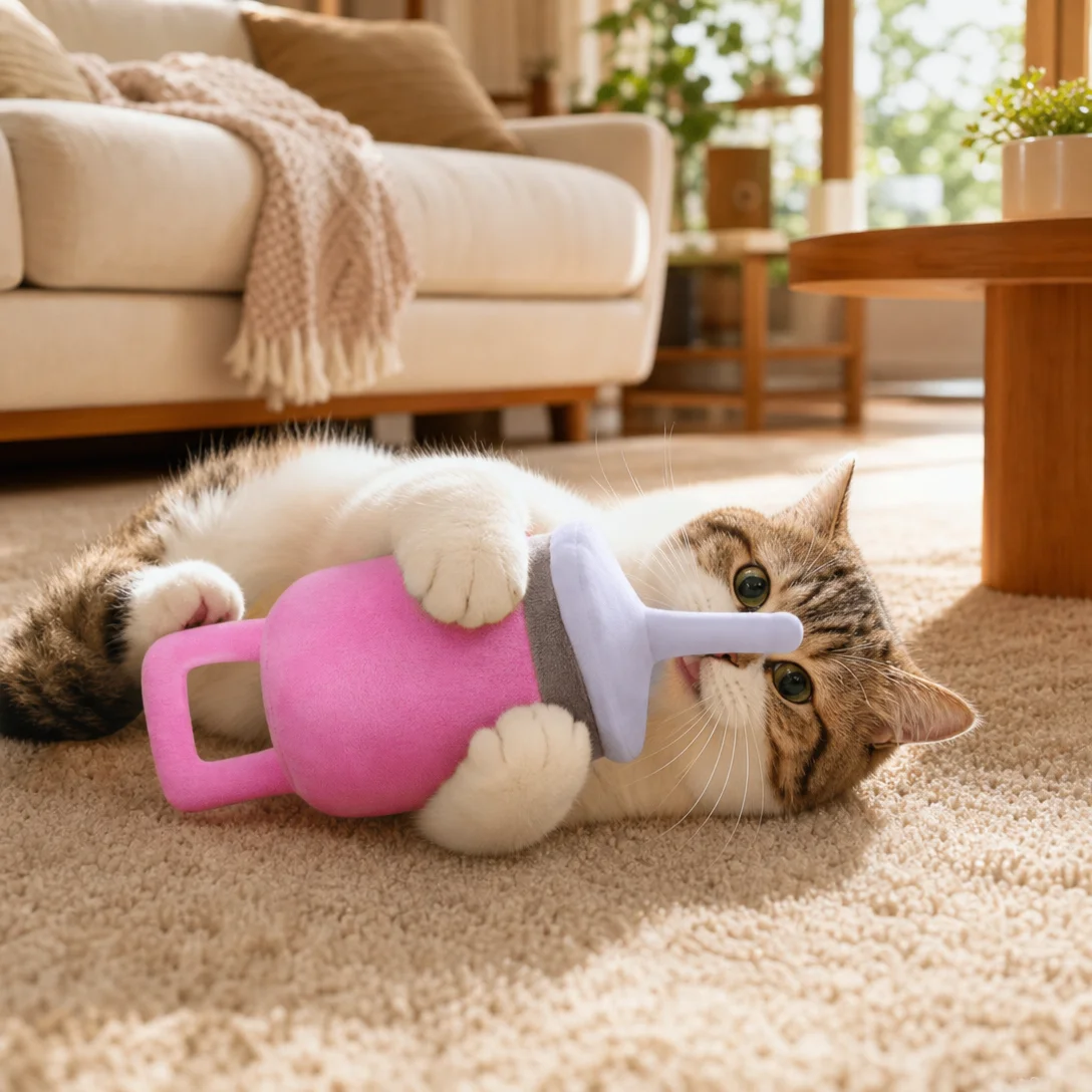 Fashion Pink Tumbler Pet Plush Doll, Lovely Cup Shape Stuffed Toy, Ideal Daily Entertainment - Image 1