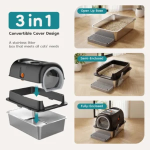 JHK 24IN Stainless Steel Cat Litter Box with Fully Enclosed 30L Large Cat Litter Box for Big Cats Cat Box Scoop and Mat Included - Thumbnail Image 3