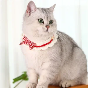 Cute Bow-knot Hand-knitted Saliva Towel Kitten Cat Puppy Adjustable Collar Pet Decorative - Thumbnail Image 3