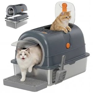 JHK 24IN Stainless Steel Cat Litter Box with Fully Enclosed 30L Large Cat Litter Box for Big Cats Cat Box Scoop and Mat Included - Thumbnail Image 8