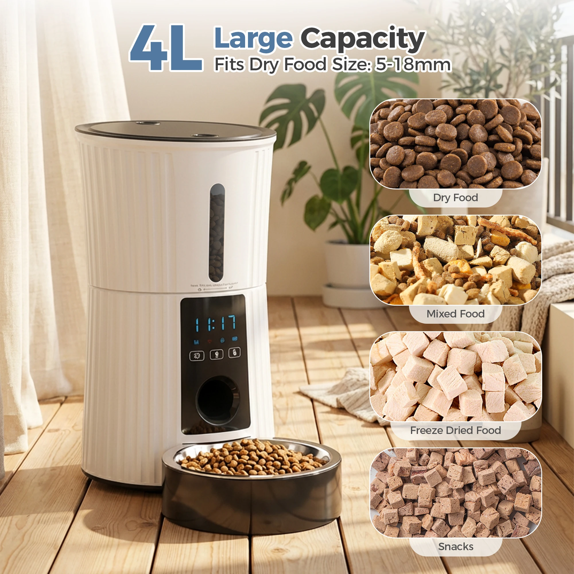 JHK 4L Automatic Cat Feeder WiFi Timed Cat Food Dispenser with APP Control Dual Power Supply - Image 1