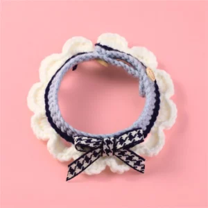 Cute Bow-knot Hand-knitted Saliva Towel Kitten Cat Puppy Adjustable Collar Pet Decorative - Thumbnail Image 6