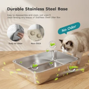 JHK 24IN Stainless Steel Cat Litter Box with Fully Enclosed 30L Large Cat Litter Box for Big Cats Cat Box Scoop and Mat Included - Thumbnail Image 4
