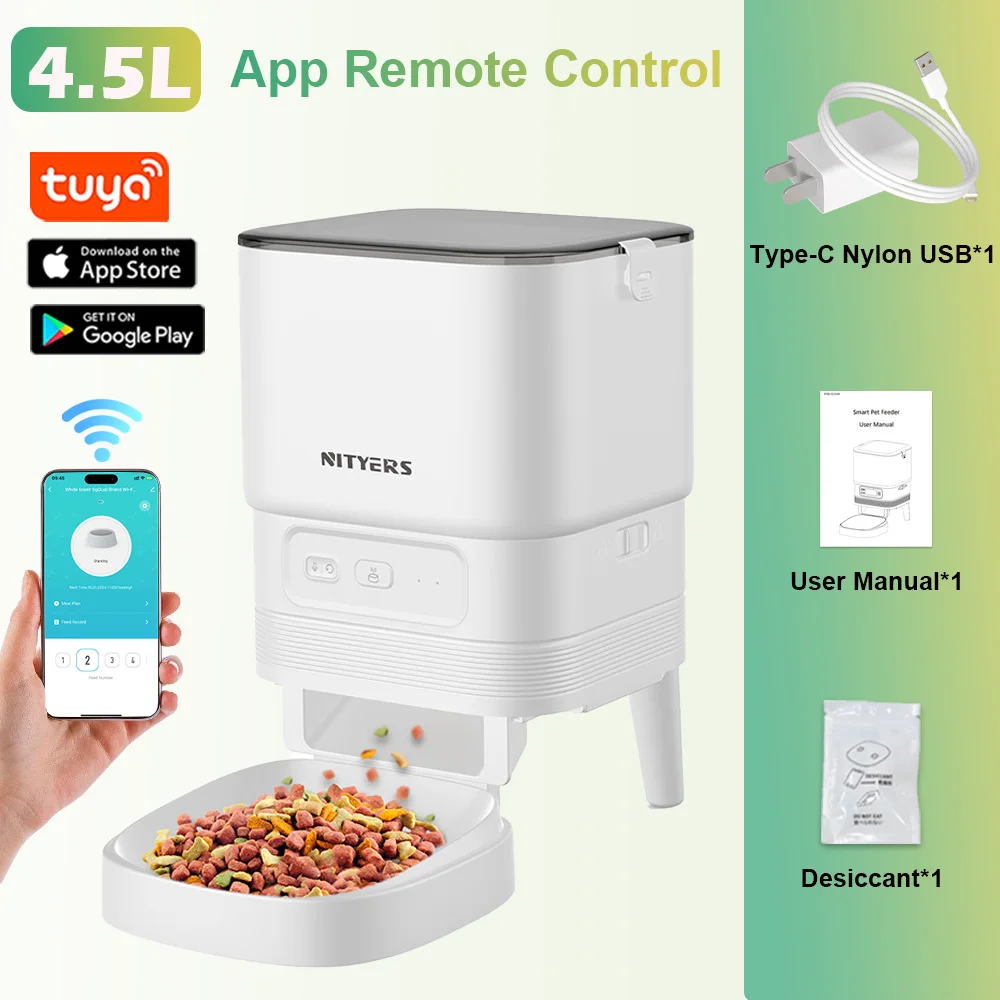 NITYERS 4.5L Automatic Cat Feeder, Timed Dog Food Dispenser with Stainless Steel Clog-Free Design, Voice Recorder, - Image 8