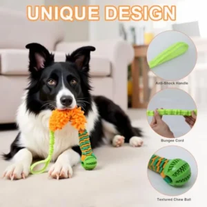 Dog Tug Toy - Interactive Dog Rope Toys, Stretchy Bungee Handle, Strong Squeak Rope Toy - Thumbnail Image 2
