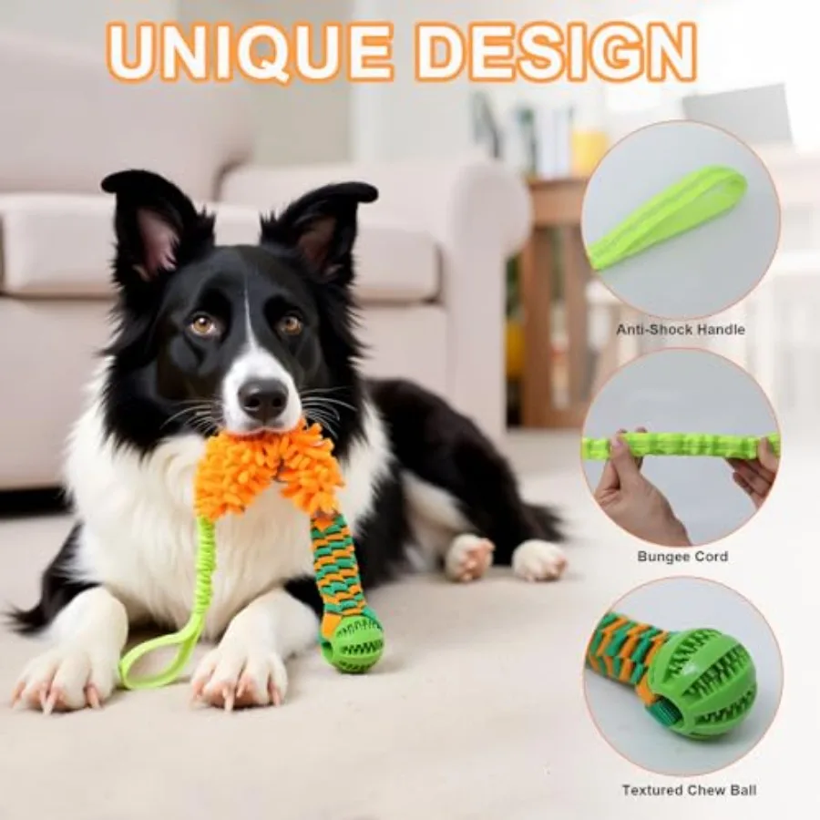 Dog Tug Toy - Interactive Dog Rope Toys, Stretchy Bungee Handle, Strong Squeak Rope Toy - Image 2