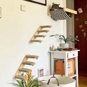 Cat Climbing Shelf Wall Mounted Four Step Stairway With Sisal Scratching Post For Cats Tree Tower Platform Jumping Pet Furniture - Thumbnail Image 3