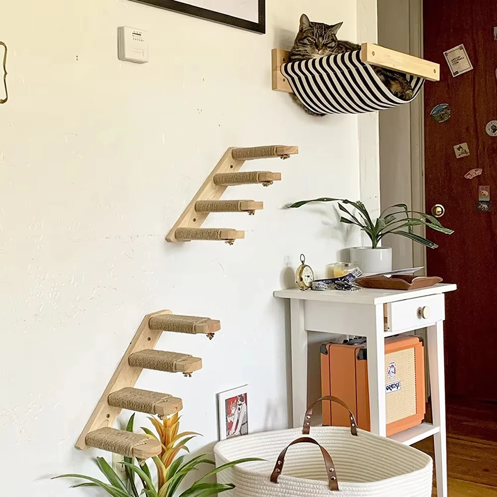 Cat Climbing Shelf Wall Mounted Four Step Stairway With Sisal Scratching Post For Cats Tree Tower Platform Jumping Pet Furniture - Image 3