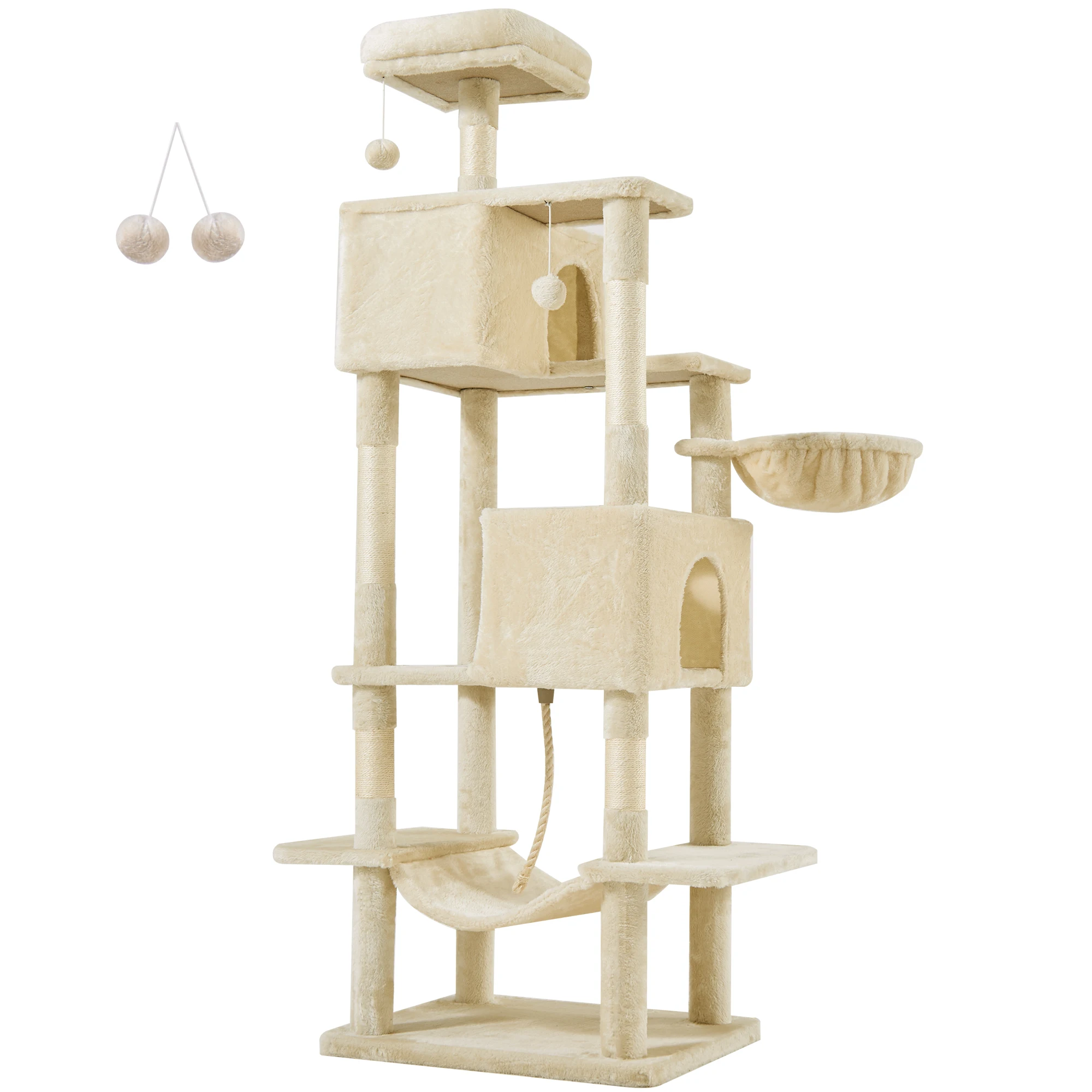 JHK Cat Tree Tower 66 Inch Large Multi Level Cat Climbing Tower with Condo Natural Sisal Scratching Posts Pet House for Indoor - Image 6