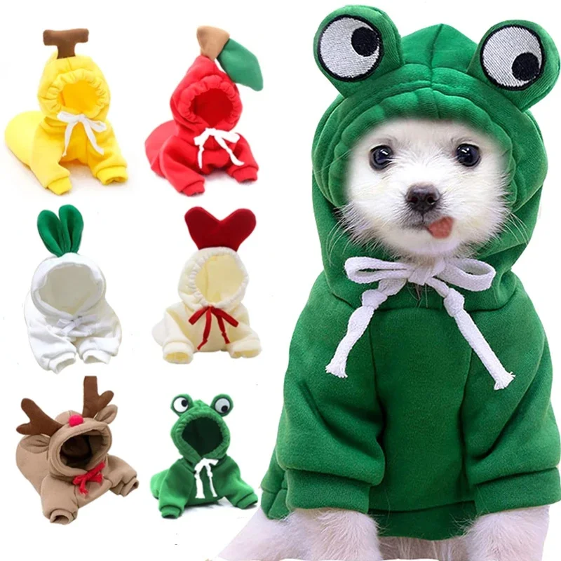 Cute Cartoon Fruit Frog Banana Carrot Pet Hoodie, Costume for Small Puppy Cat, Outfit for Chihuahua French Bulldog - Image 1