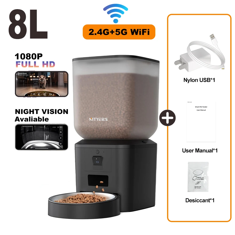 Nityers 8L Automatic Cat Feeder With 1080p Camera Video 5G WiFi Night Vision Cat Food Dispenser Smart Tuya APP Pet Auto Feeder - Image 7