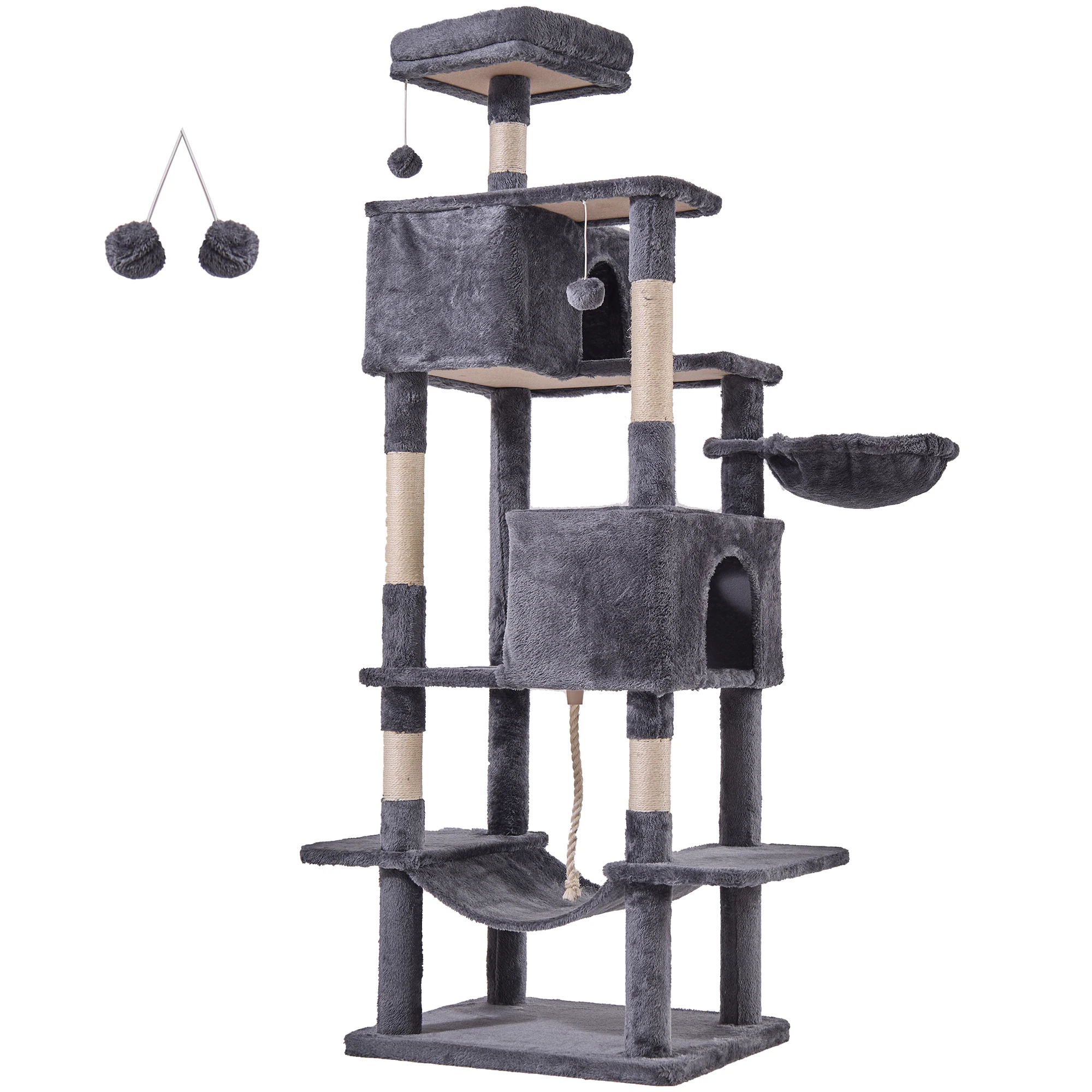 JHK Cat Tree Tower 66 Inch Large Multi Level Cat Climbing Tower with Condo Natural Sisal Scratching Posts Pet House for Indoor - Image 5
