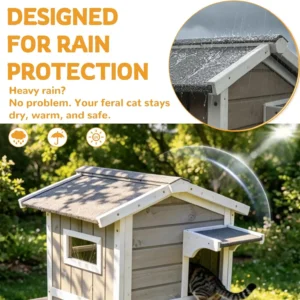 Weatherproof Wooden Outdoor Cat House for Feral Cats with Insulated Lining, Multiple Cat Shelter with Open Roof, 4 Escape Doors and Balcony Feeding Station - Thumbnail Image 2