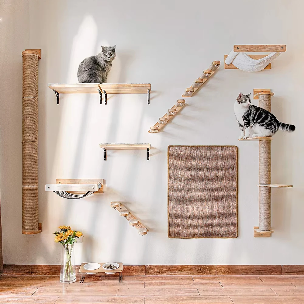 Cat Climbing Shelf Wall Mounted Four Step Stairway With Sisal Scratching Post For Cats Tree Tower Platform Jumping Pet Furniture - Image 1