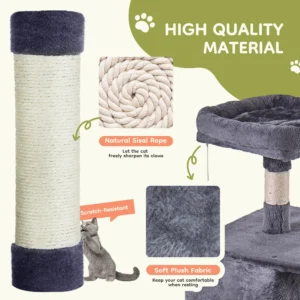 JHK Cat Tree Tower 66 Inch Large Multi Level Cat Climbing Tower with Condo Natural Sisal Scratching Posts Pet House for Indoor - Thumbnail Image 3