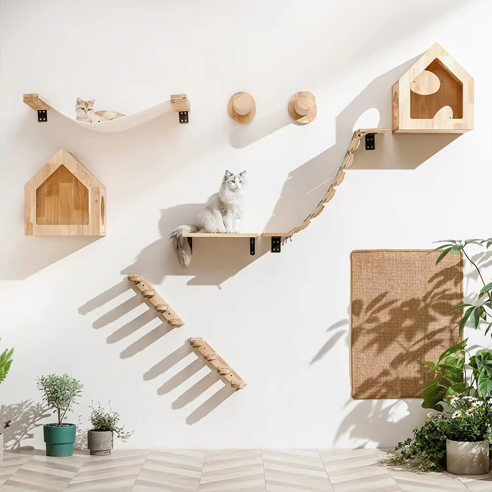 Cat Climbing Shelf Wall Mounted Four Step Stairway With Sisal Scratching Post For Cats Tree Tower Platform Jumping Pet Furniture - Image 2