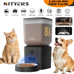Nityers 8L Automatic Cat Feeder With 1080p Camera Video 5G WiFi Night Vision Cat Food Dispenser Smart Tuya APP Pet Auto Feeder