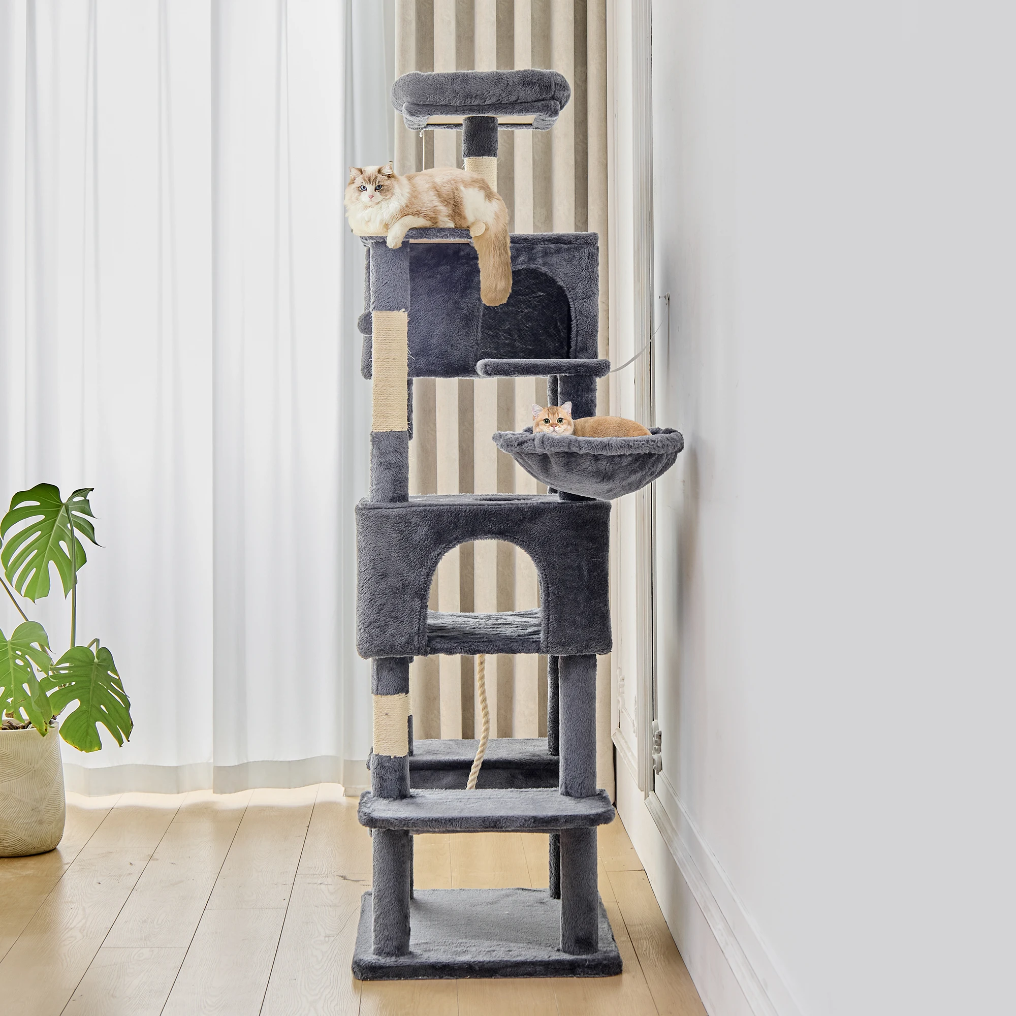 JHK Cat Tree Tower 66 Inch Large Multi Level Cat Climbing Tower with Condo Natural Sisal Scratching Posts Pet House for Indoor - Image 1